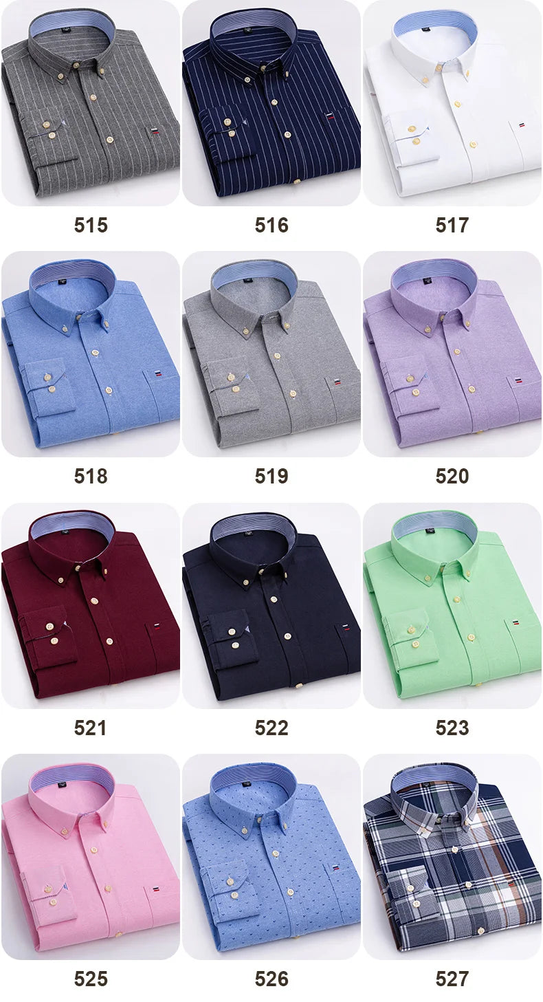 Over Size 7XL 100% Cotton Oxford Long-Sleeve Shirts for Men Slim Fit Formal Plain Shirt Office White Clothes Elegant Business To
