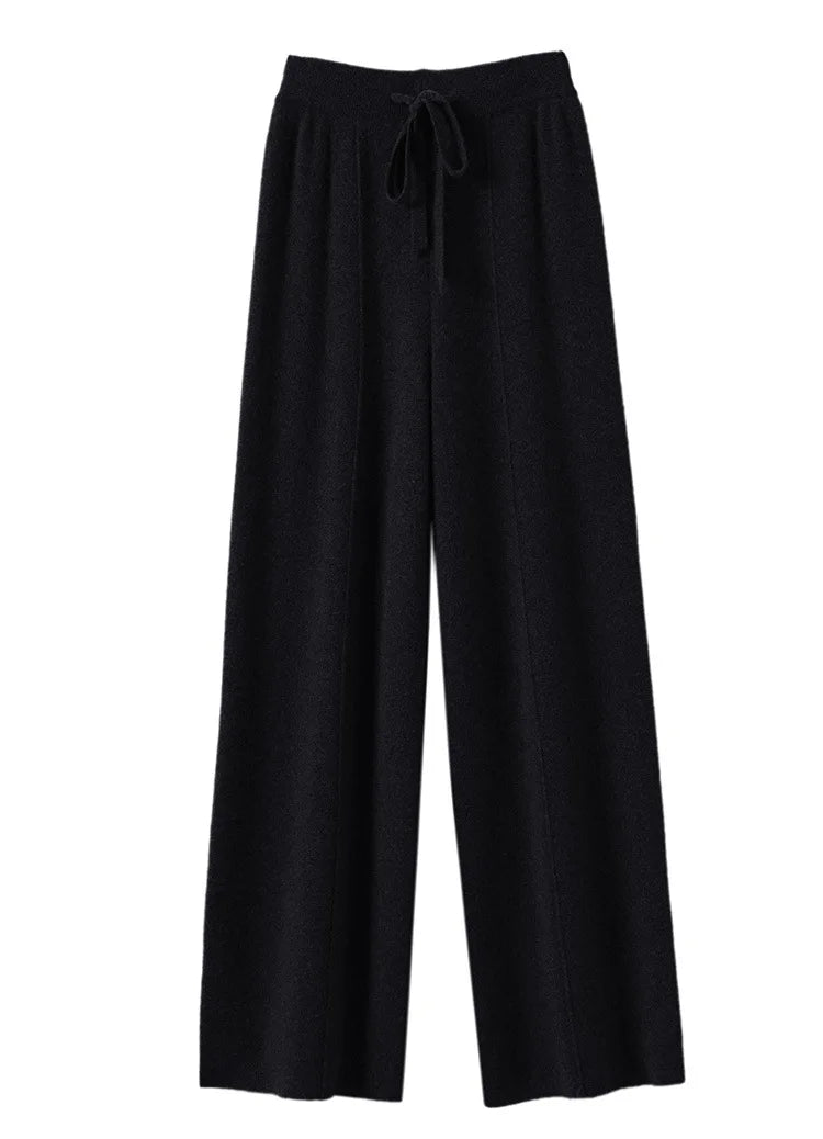 Women's Solid Color Wool Knitted Wide Leg Pants Autumn Winter Basic Soft Warm Cashmere Knit Trousers Casual Simple Style Korean