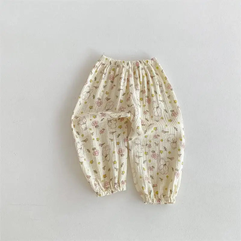 Kids Floral Pants Spring Summer Lightweight Loose Casual Trousers For Girls And Boys
