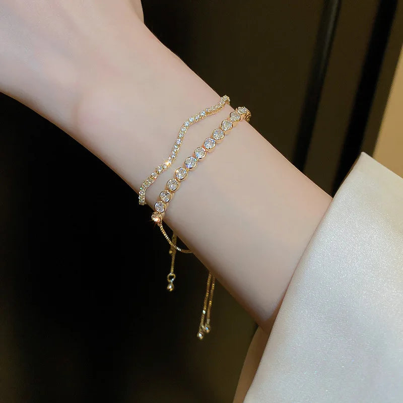 Wave Geometry Adjustable Bracelet Bangle Luxury Fashion Rhinestone Crystal Bracelets Women'S Wedding Wristband Jewelry