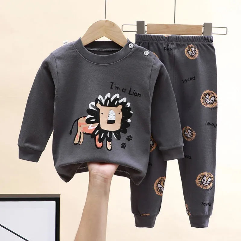 0 1 2 3 4years Baby Long Sleeve Suit Cartoon Printed Kids Home Clothes Pajamas Set Toddler Costume Cotton Children's Wear Pjs