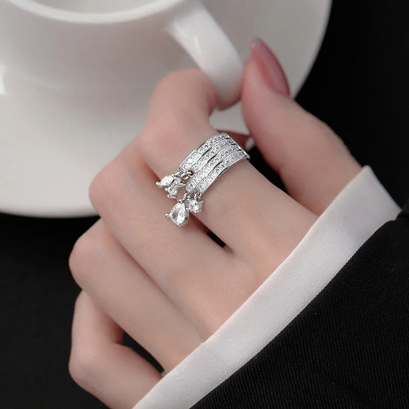 Xiyanike Niche Waterdrop Zircon Cuff Finger Rings For Women'S Girl Fashion New Jewelry Friend Wedding Anillos Mujer