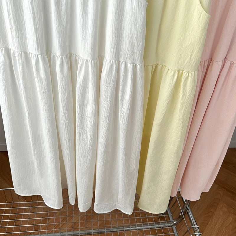 Summer Women Skirts Vintage High Waist Elastic Patchwork White Long skirt Chic pink skirt Long Cake A-line Skirt