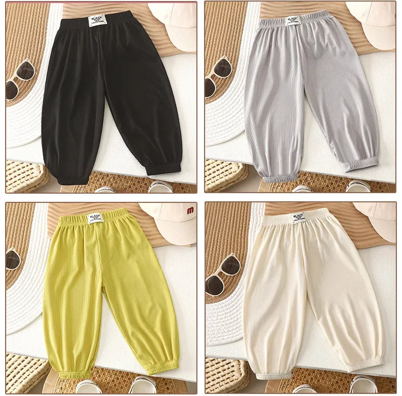 Children's mosquito-proof pants summer baby ice silk bloomers thin sweatpants boys and girls casual nine-point pants
