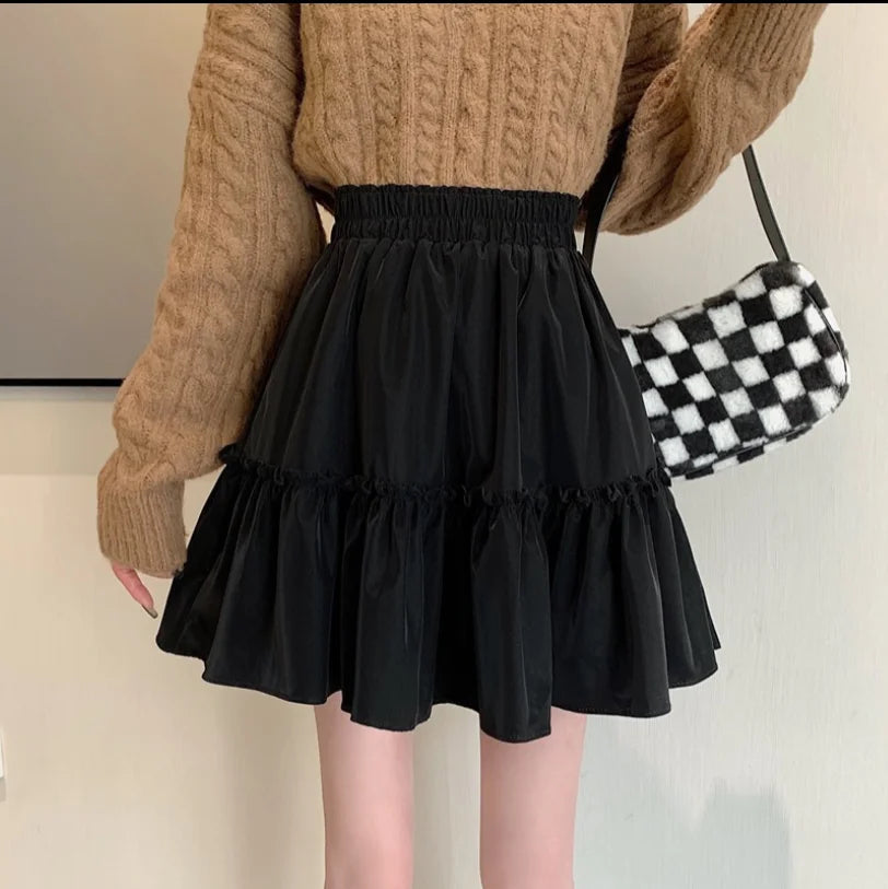Japanese Y2k Cute Ruffled Plaid Skirt Punk Rock Subculture Cake Skirts Japanese Preppy Style Casual New Women Skirts Lolita Lace