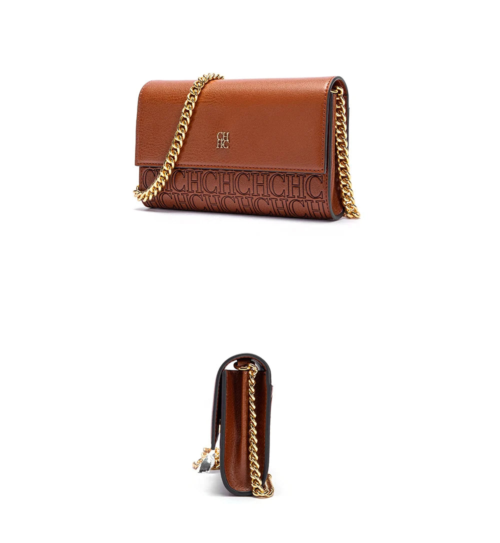 CHCH Women's Shoulder Bag New Magnetic Flip Chain Bag Brown Small Square Bag Wallet