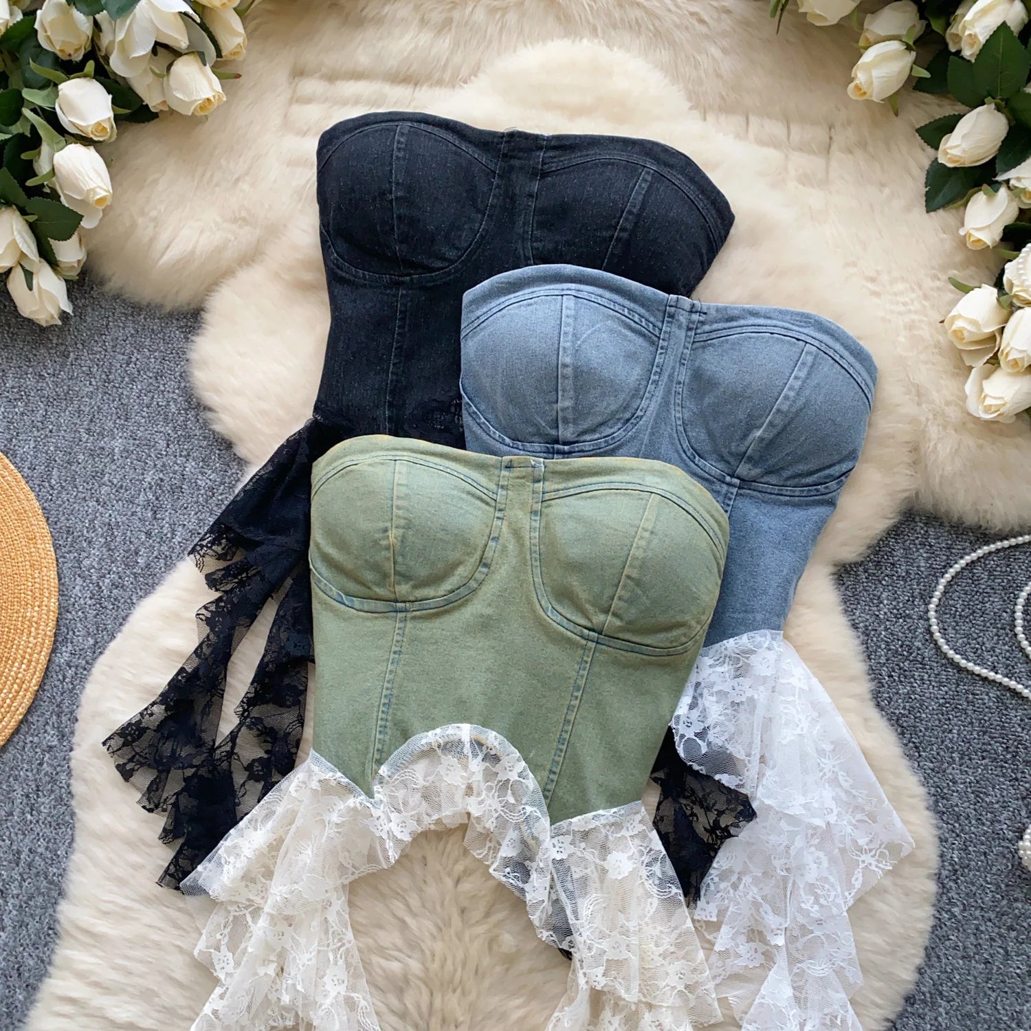 Sexy Spliced lace Chic Crop Top Korean Tanks Top Women Women Corset Bustier  women clothing