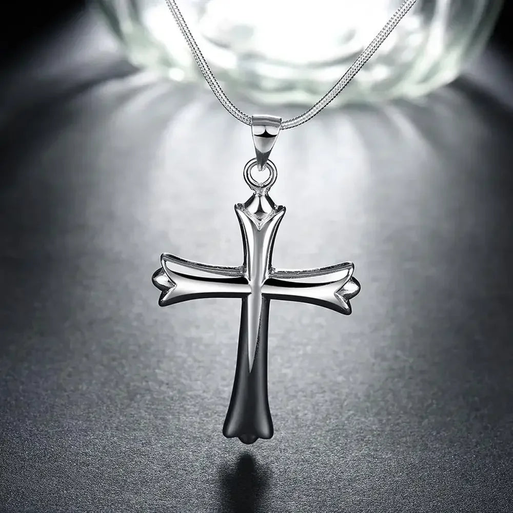 925 Sterling Silver Classic Cross Pendant Necklace For Women'S Man Luxury Fashion Wedding Accessories Jewelry Christmas