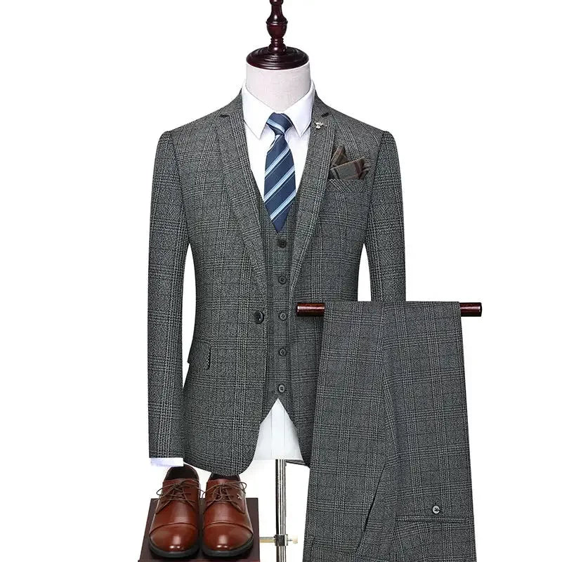 Linen Suit (Blazer+ Vest+Pants) Men'S Fashion Hosts British Style Work Business Wedding Casual Art Style Elegant Gentleman Suit