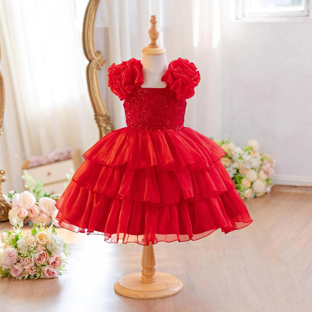 HETISO Baby Girls Summer New Version Layered Dresses Children's One Year Princess Sequined Pink Wedding Party Ball Gown 1-5Y