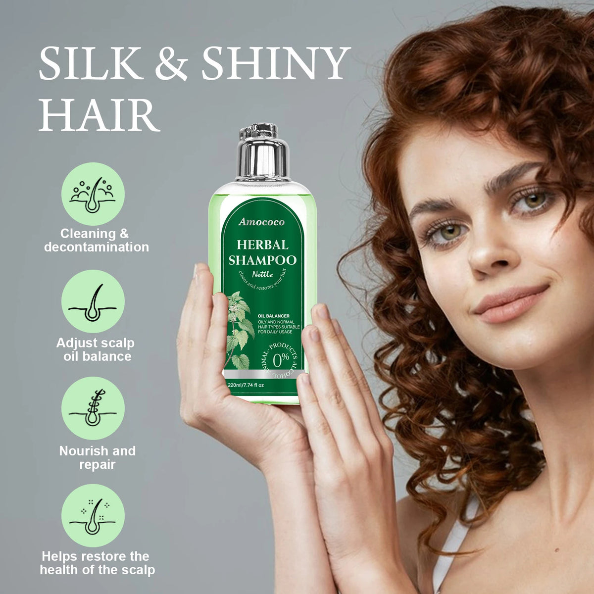 Amococo Nettle Shampoo 3 x 220ml - Oil Balancing Hair Cleanser