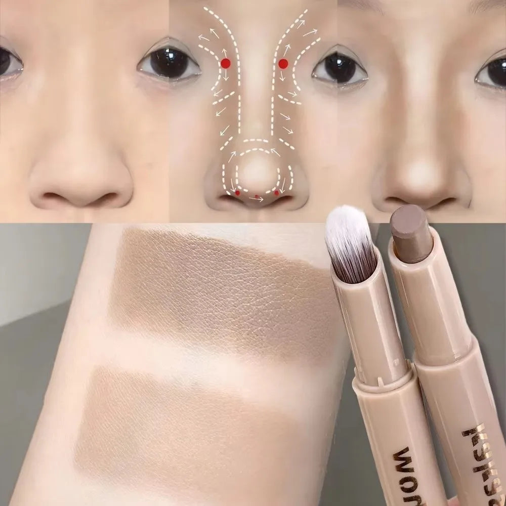 Long Lasting 3D Contouring Pen Waterproof Cream-Textured Facial Contour Stick 2in1 Design With Brush Nose Shadow Contour Pen