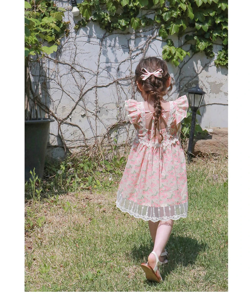 Korean Summer 2026 Girls' Dress Elegantly Floral Backless Children's Clothing Korean Style Kids' Fashion Available Now