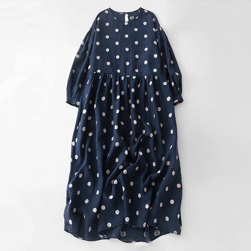 Cotton Vintage Polka Dot Dresses For Women New Korean Long Sleeve Loose Casual Dress Vestidos Elegant Clothes Spring Autumn 2026