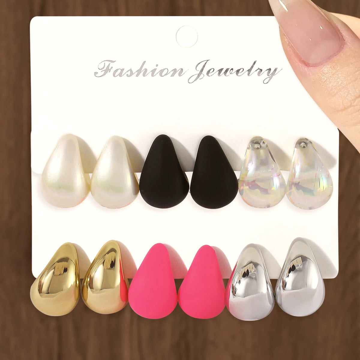 6 Pairs Vintage Water Drop Stud Earrings - Resin Macaron Colors