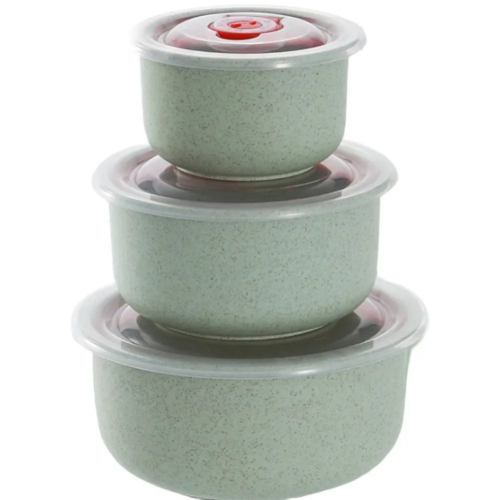 Fiambrera Bento de Paja de Trigo de 3 Piezas, Tazón de Ensalada Ecológico con Tapa, Apto para Microondas, Contenedor de Alimentos, Vajilla de Cocina
