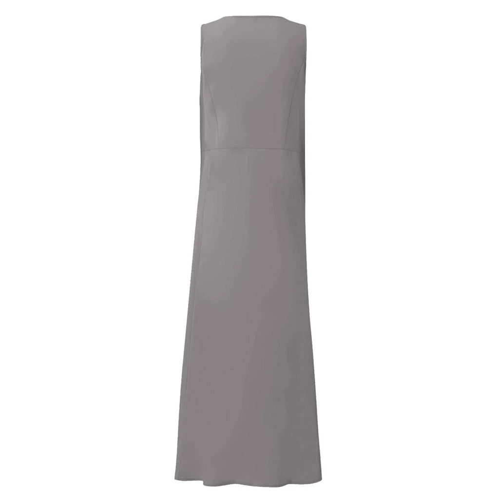 Women Cotton linen dress Fashion Simple beach dresses Solid Color Sleeveless Long skirt With pocket vestidos veranos moda 2024