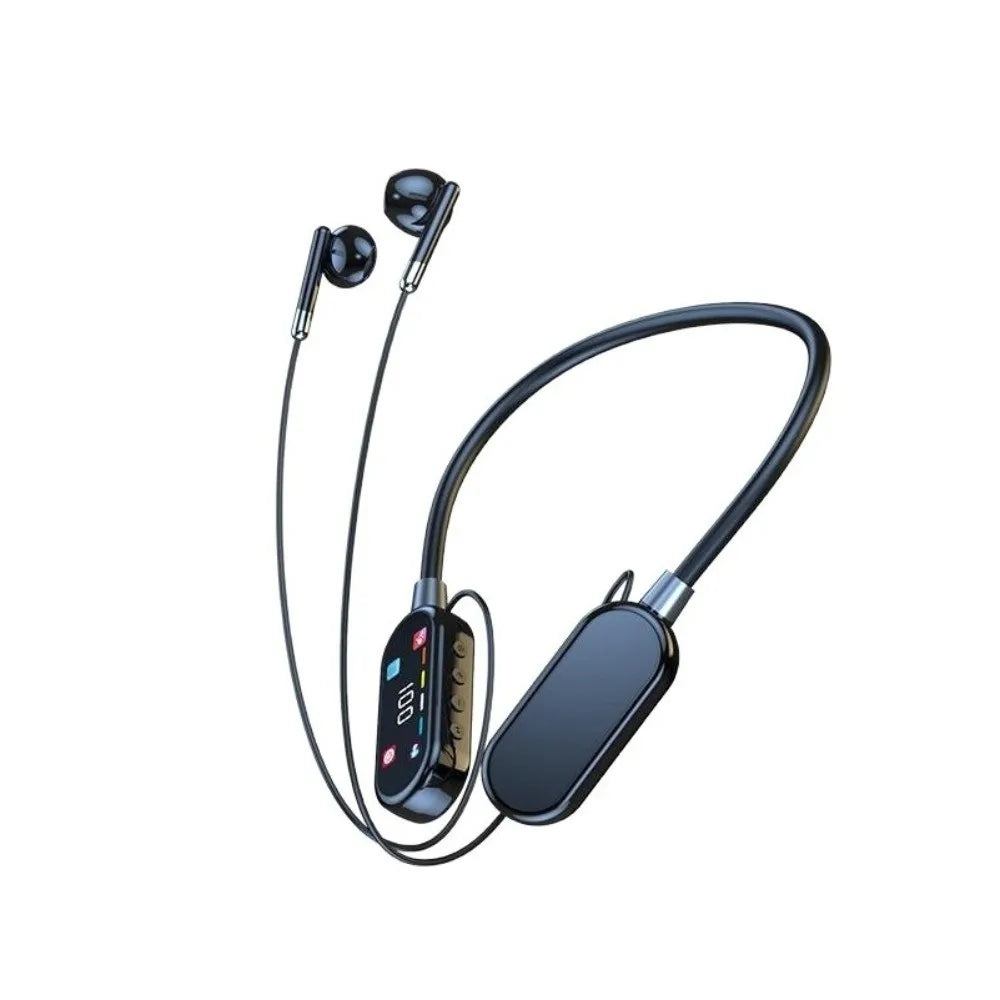 Wireless Wireless Earphones Long Battery Life HiFi Stereo Neckband Headphones HD Mic LED Display Screen Sports Headset