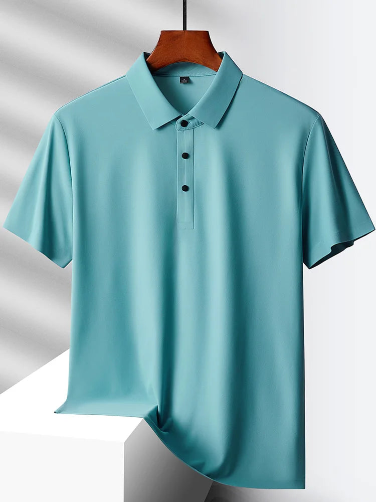 HeyMOMO Men's Ice Silk Polo Shirt - Short Sleeve Quick Dry Mesh Casual