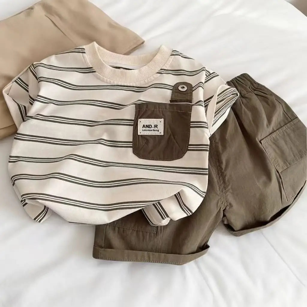 Kids Outdoor Sports Set Boys Girls Summer Short Sleeve T-Shirt Shorts Two-Piece Set Kids' Casual Striped T-Shirt 1-6 Year Set