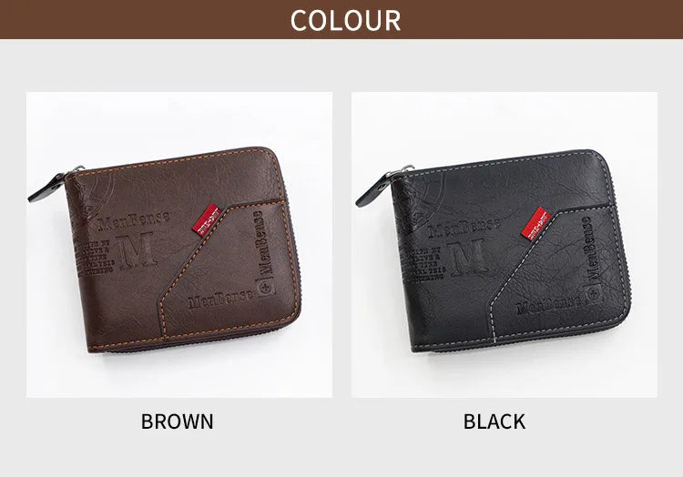 New Men Zipper Wallets Short Card Holder Vintage Male Wallet High Quality PU Leather Classic Coin Pocket Wallet For Boys