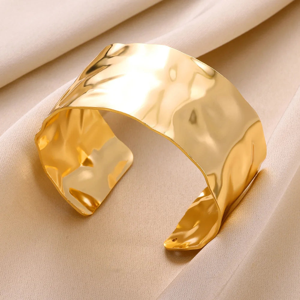 Stainless Steel Wide Bangles For Women'S Luxury Gold Color Chunky Flower Cuff Bangle Bracelet Femme Vintage Wedding Jewelry Gifts