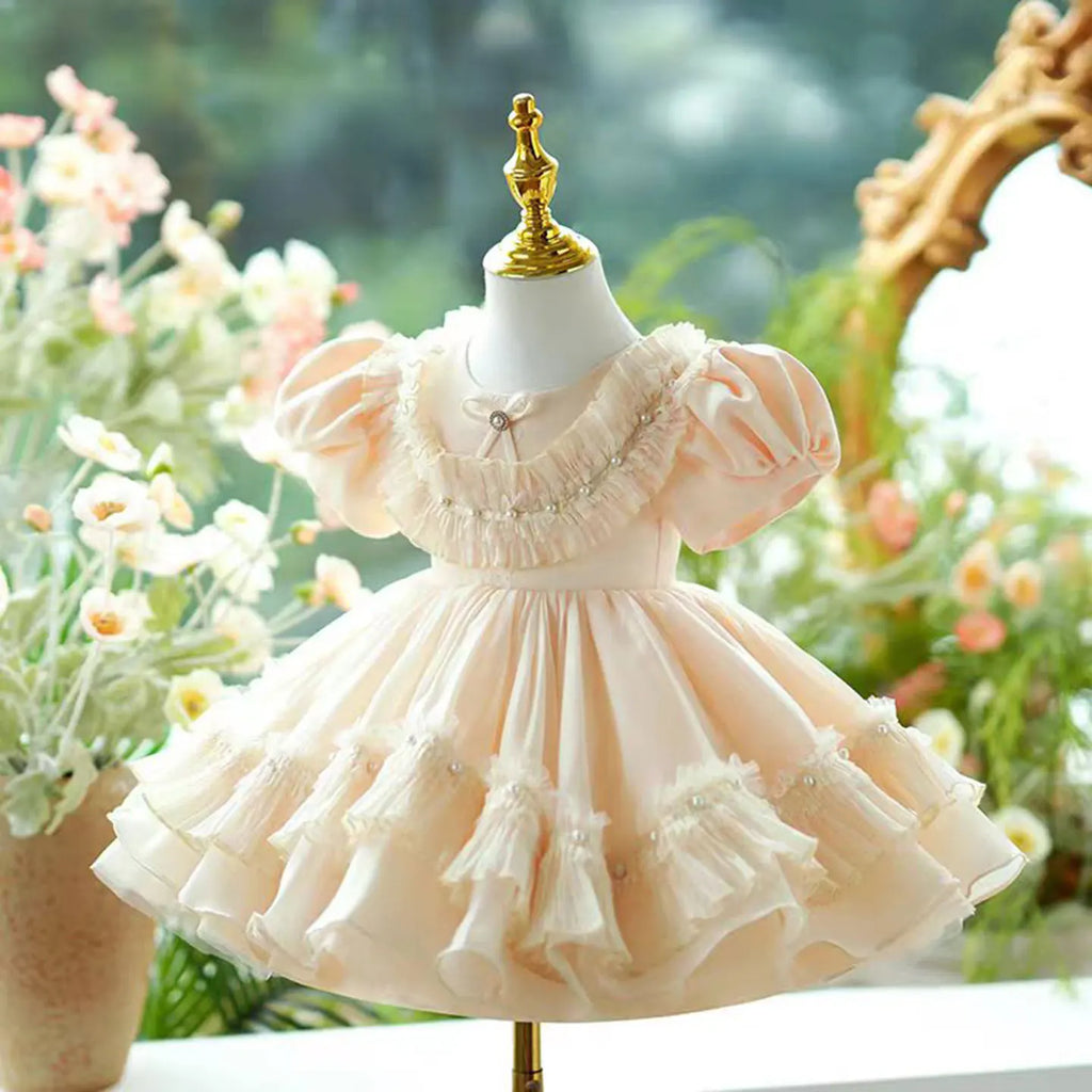 Dreamy Vow J073 Elegant White Dubai Girl Dress Pink Eid al-Fitr Baby Children Clothes for Wedding Birthday Holiday Party 2025
