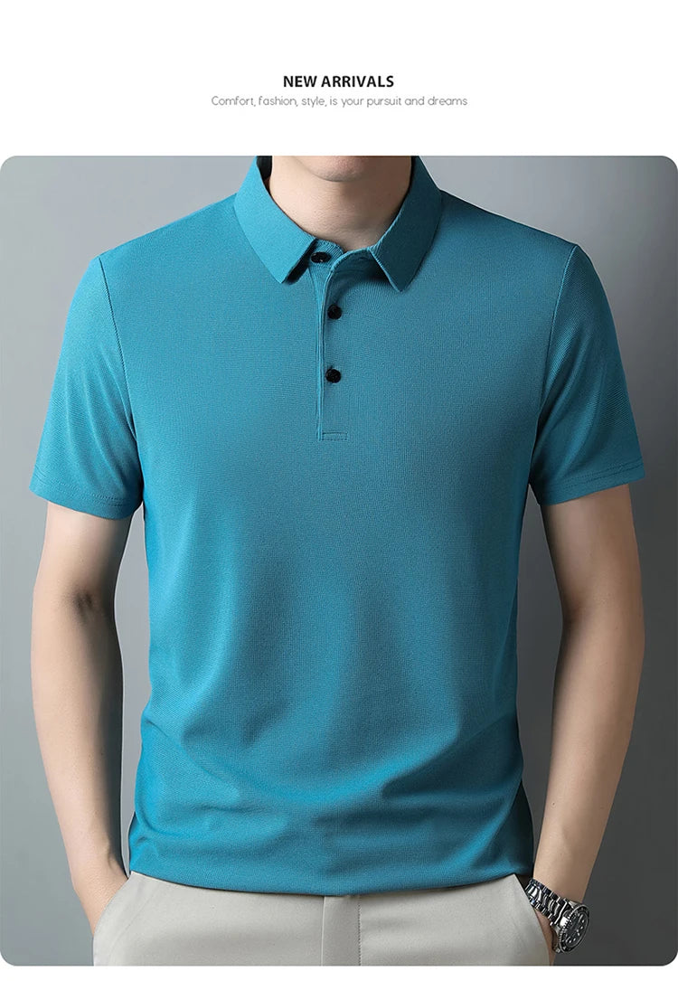 New Men's Casual Waffle Short Sleeve Polo Shirt Fashion Solid Color Top