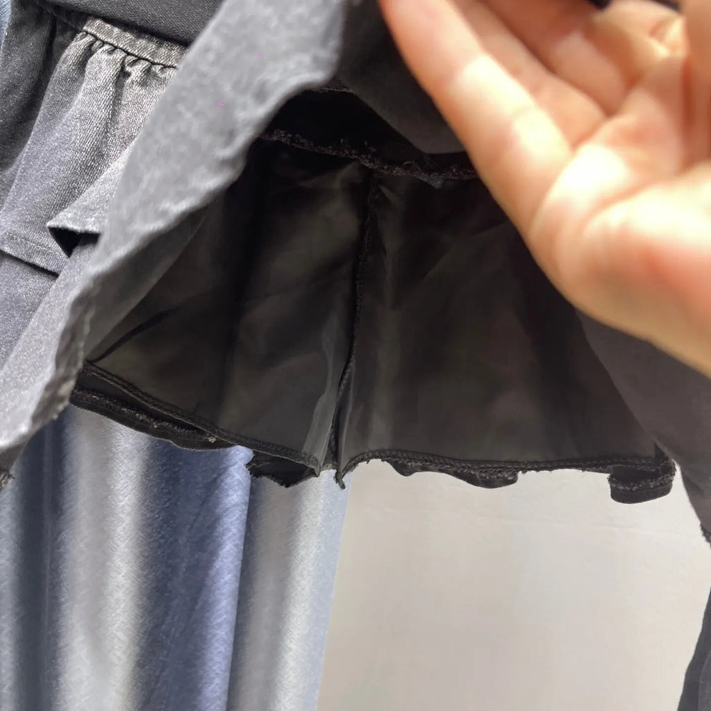 2026 Autumn New Spice Girl Retro Denim Cake Skirt, Women's High Waist Layered Ruffle Leaf Edge Mini Skirt, Blue Black Faldas