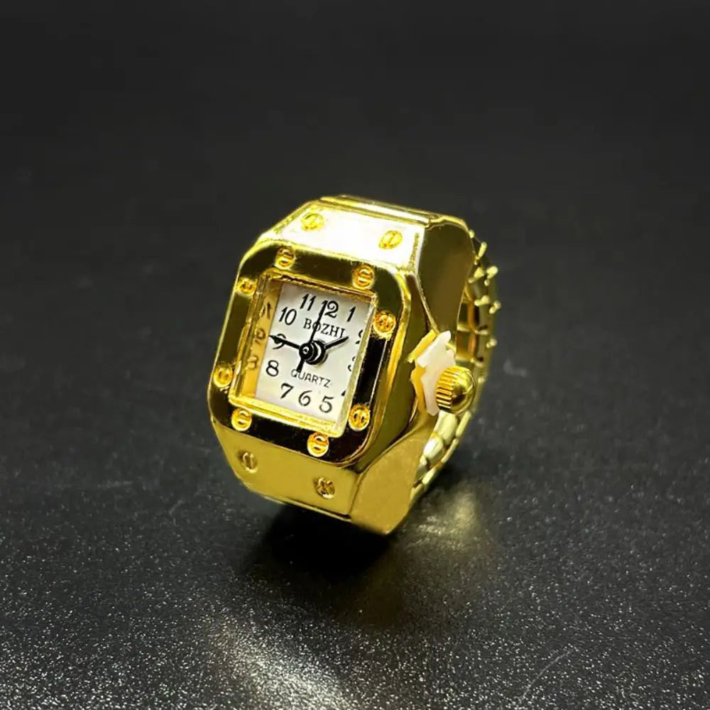 Finger Ring Watch For Couples Vintage Punk Heart Shape Quartz Clock With Adjustable Elastic Strap
