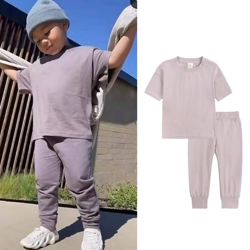 Kids Tales Toddler Unisex Cotton Short Sleeve T-Shirt and Pants Set