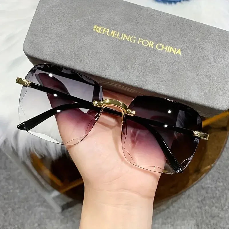 Square Rimless Sunglasses Women Luxury Brand Designer Summer Glasses Fashion Sun glasses For Men UV400 Shades Oculos