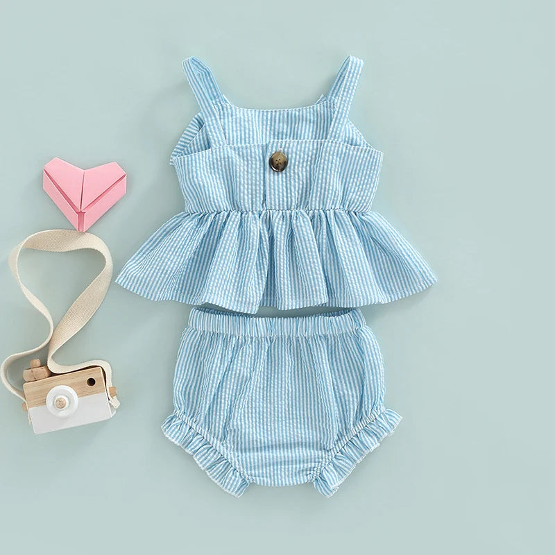 2022-03-25 Lioraitiin 0-18M Newborn Baby Girl 2Pcs Sweet Clothing Set Striped Print Big Bow Embellished Vest Dress Top Shorts