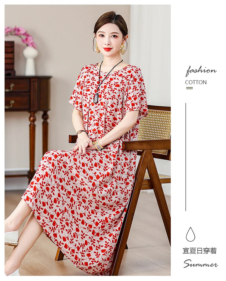 New Fashion Casual Summer Dress For Women Ladies O-Neck Print Short Sleeve Dress plus size Women Clothing