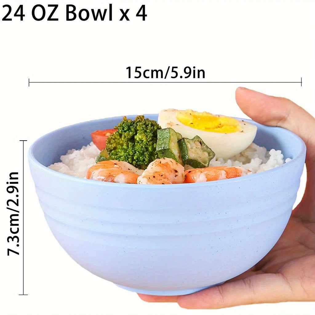 4-Piece Non Fragile Grain Bowl Set - 24 Ounce PP Plastic Bowl for Soup/Rice/Grains - Microwave and Dishwasher Safe