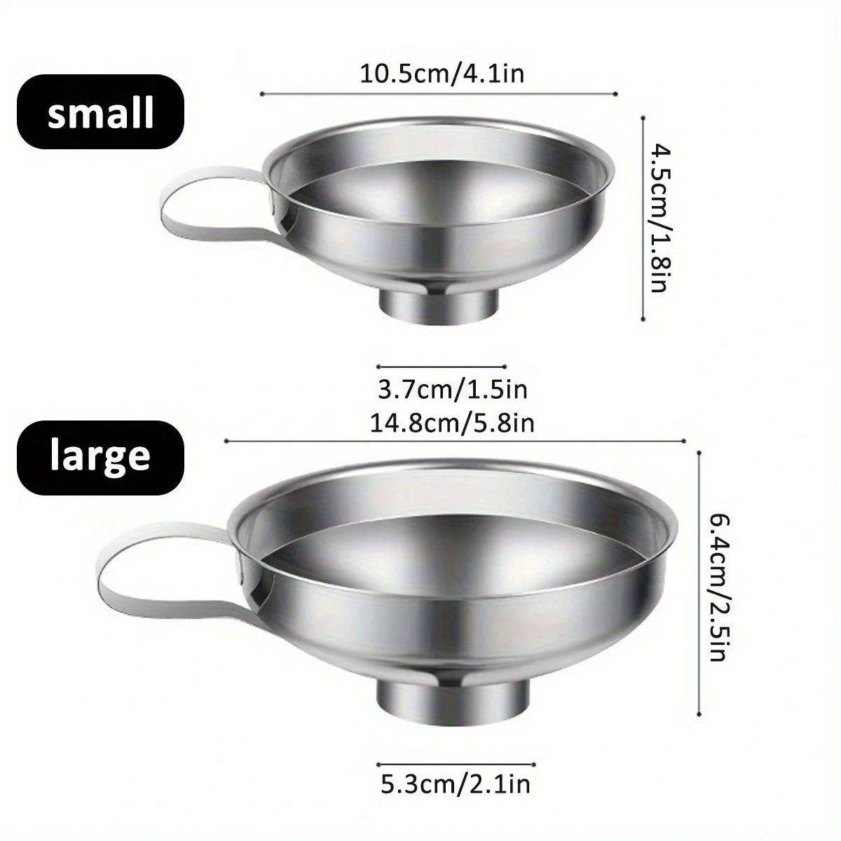 Juego de 3 embudos de cocina de acero inoxidable, embudos pequeños, embudo de boca ancha para tarros, embudo de silicona de grado alimenticio, accesorios de cocina