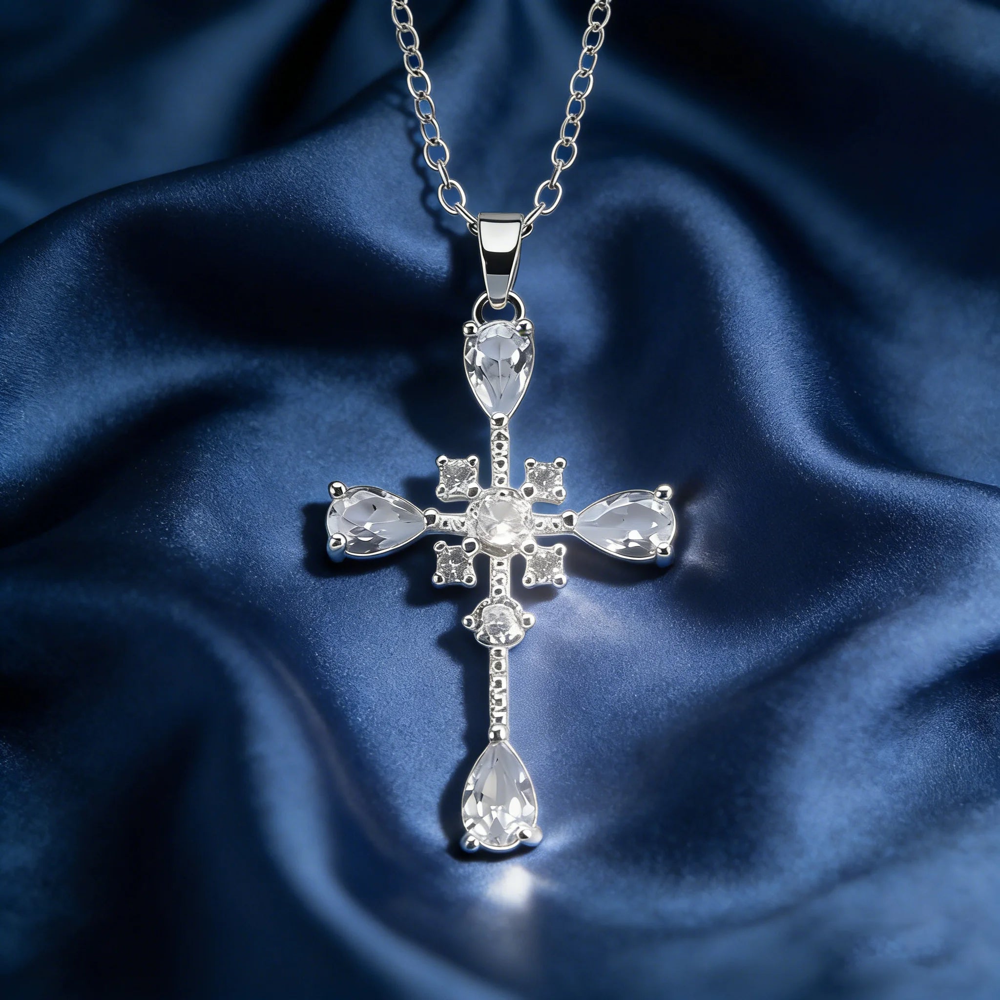 Cross CZ Pendant Necklace Silver Plated Clavicle Chain For Women Elegant Jewelry Birthday Gift