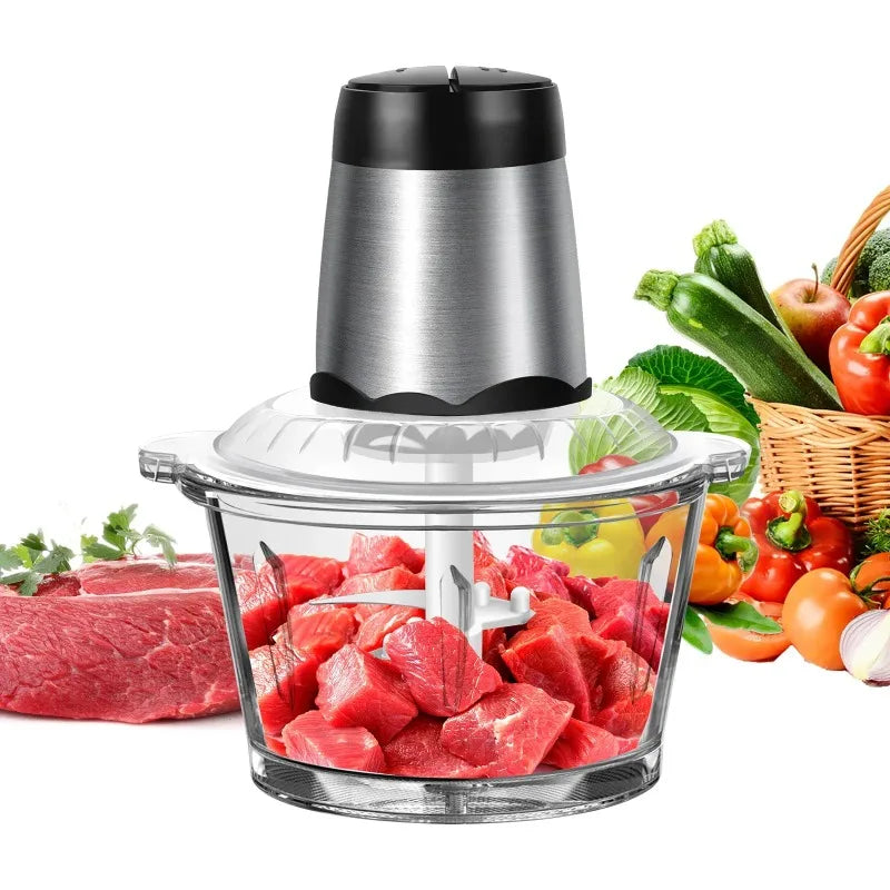 2L Electric Meat Grinder Food Chopper Stainless-Steel Blades Small Food Processor Removable Dicer 2 Speeds Meat Mincer