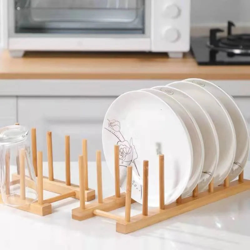 Organizador de almacenamiento de cocina, escurridor de vajilla multifuncional, estante de secado de platos de madera, accesorios de cocina
