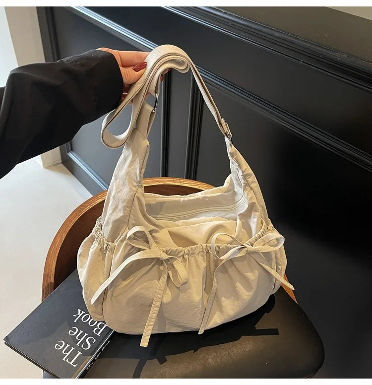 Ruched Fabric Hobo Bags Lightweight Nylon Shoulder Crossbody Bag, Stylish & Adjustable, Perfect for Casual Outfits, Daily Errand
