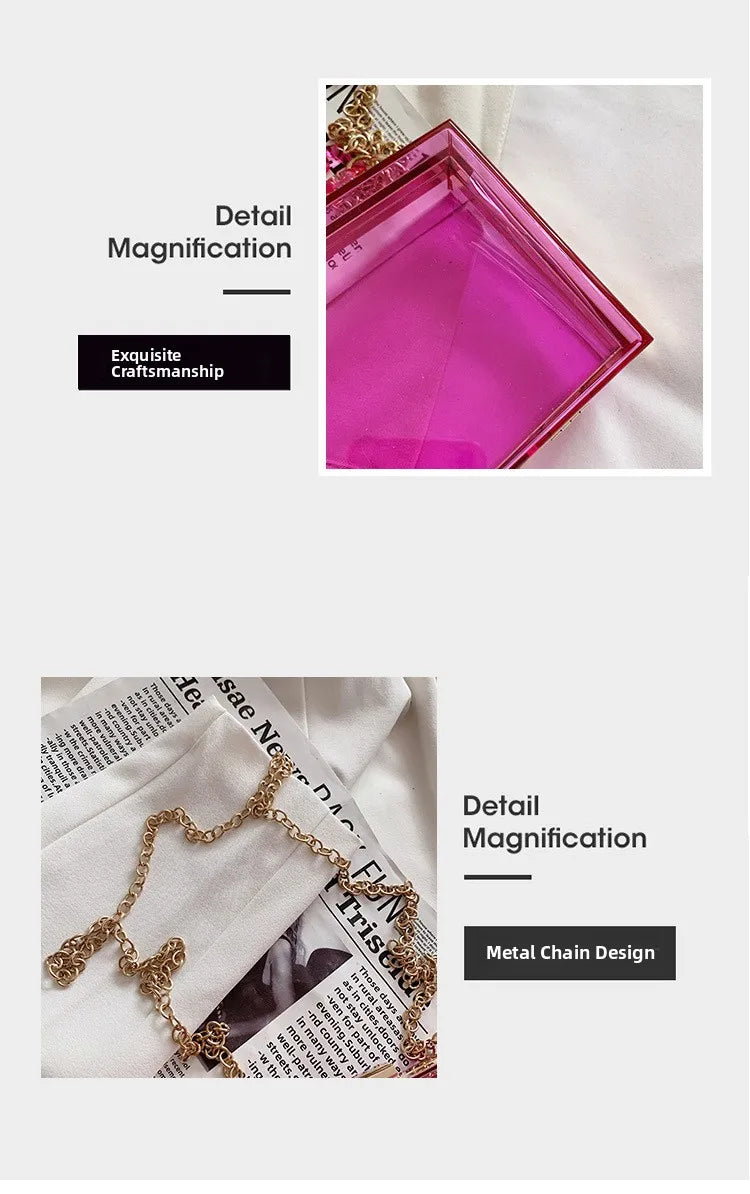 Fashionable Acrylic Handbag Women's Hot Sale Of The Season New Chain Box Bag Transparent Handbag Cross-Border Style Small Siz...