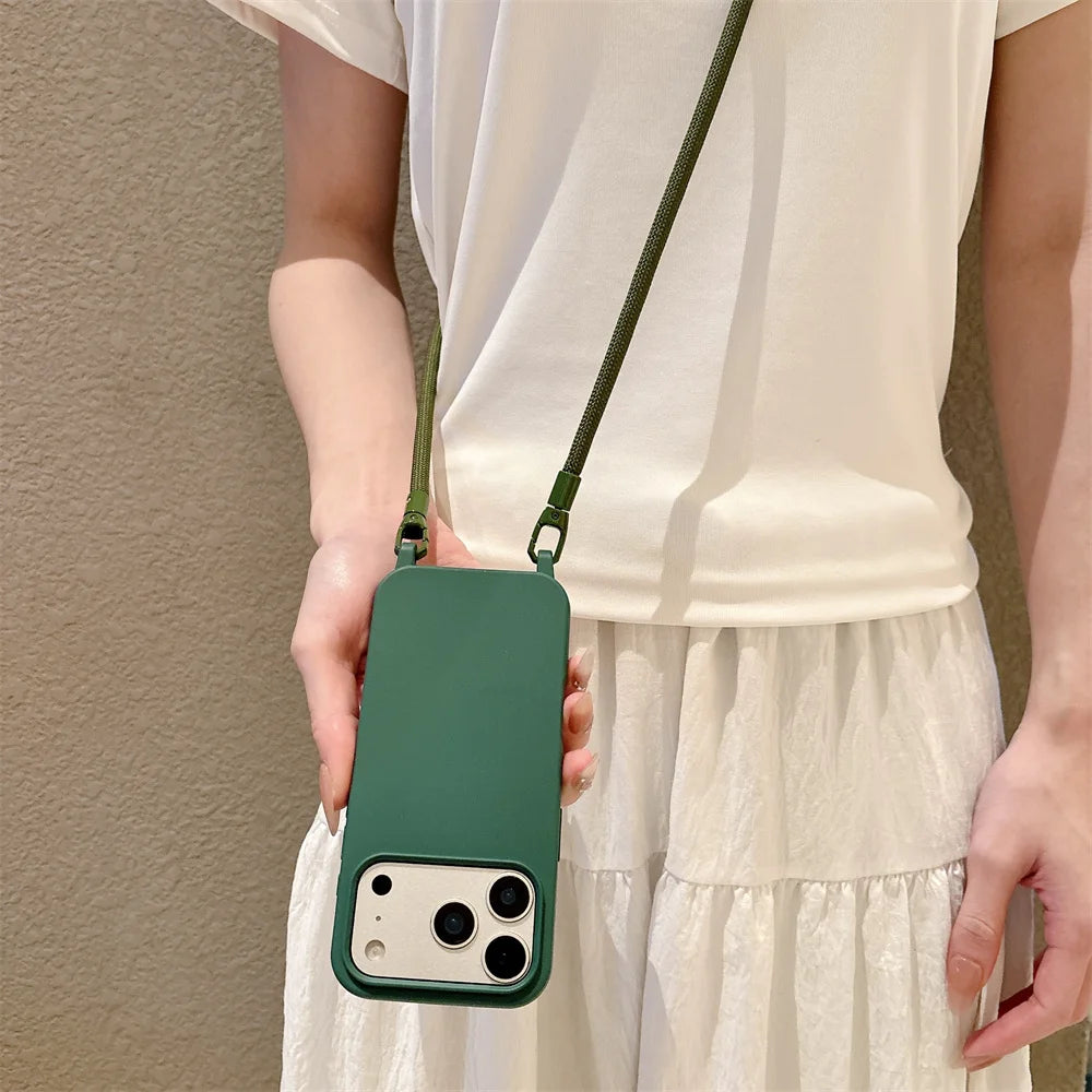 Silicone Crossbody Lanyard Case for iPhone - Shockproof Soft Cover