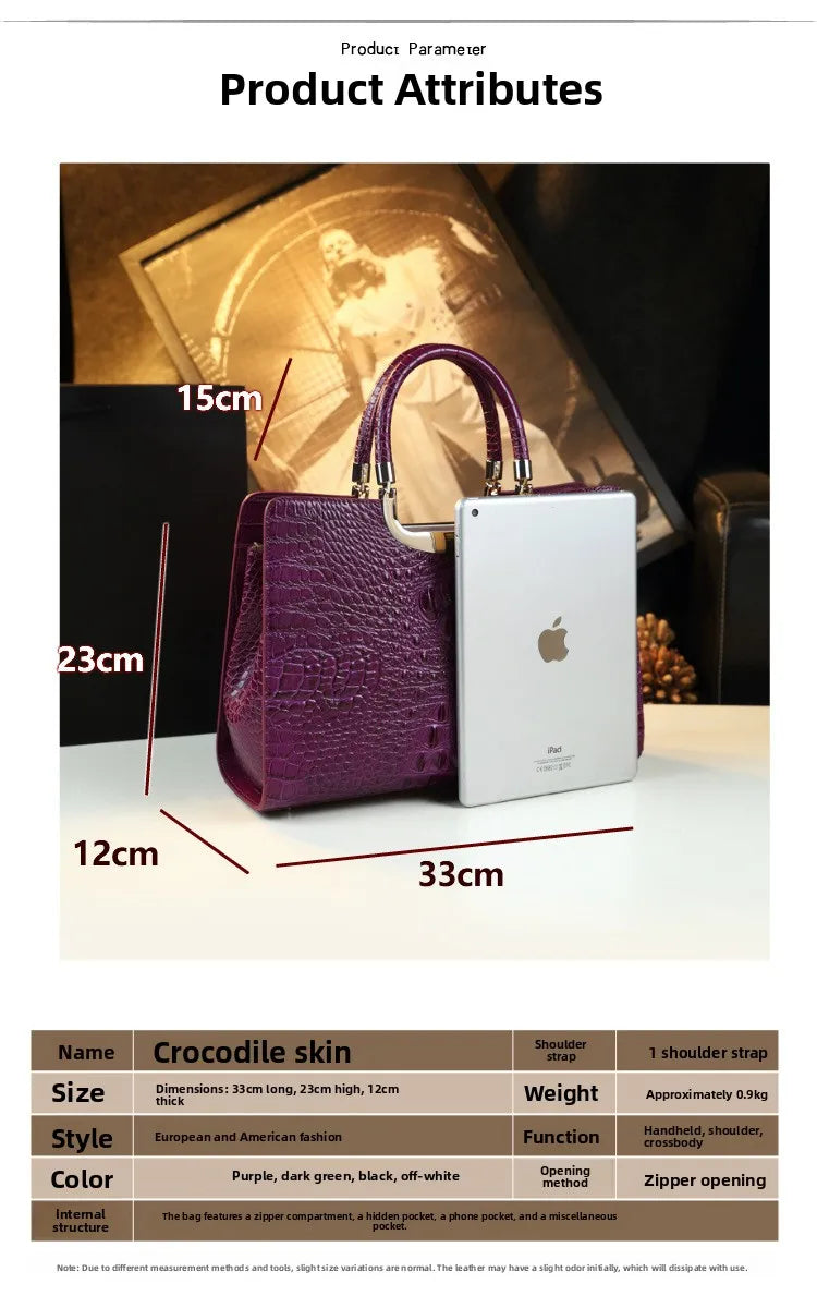 2026 New Ladies Large Tote Business Bag Luxury Leather Crocodile Pattern High Capacity Handbag Single Shoulder Bag for Women