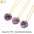 Csja Stainless Steel Natural Stone Heart Pendant Necklaces Charms Crystal Amethyst Rose Quartz Necklace Accessory Making H840