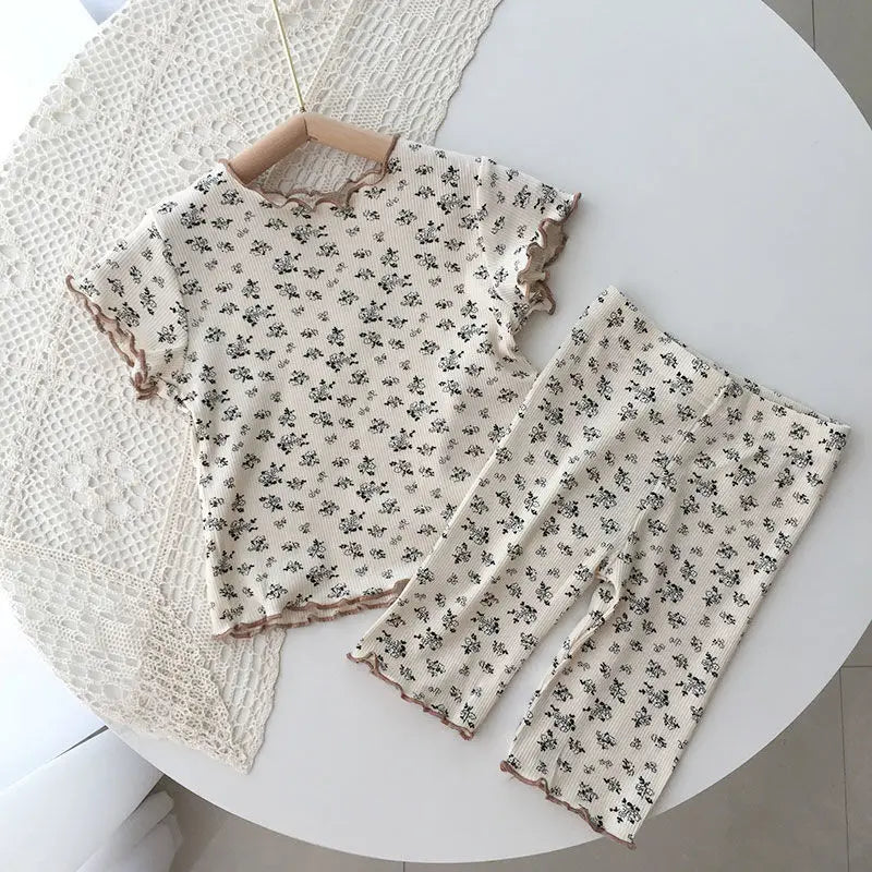 Baby Girl Floral Pajamas Set Summer Short Sleeve Thin Two Piece Outfits Toddler Kids Sleepwear Infant Home Wear Children Clothes