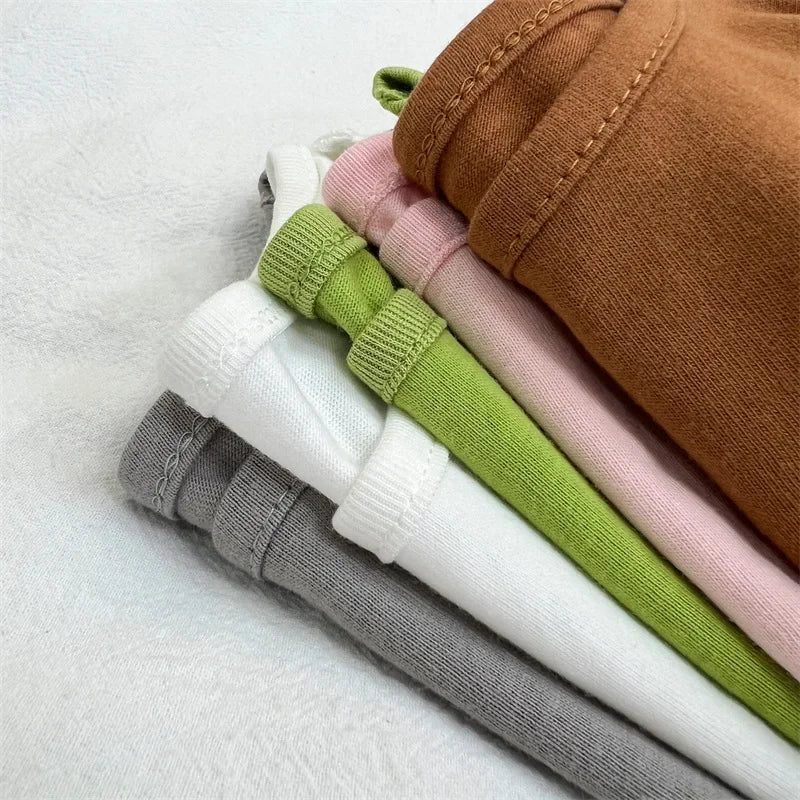 Children Simple Casual Long Sleeves T-shirt Kid Cotton Tops Unique Tees Autumn Spring Boy Girl Baby O-neck Solid Bottoming Shirt