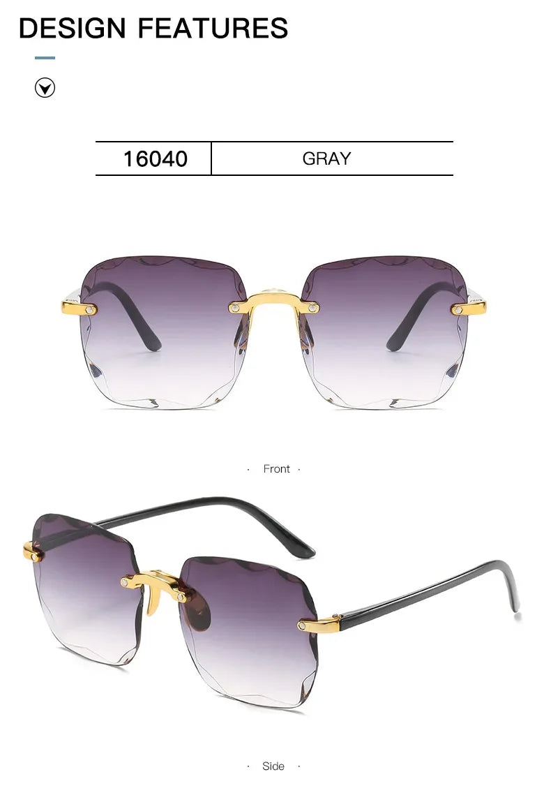 New Rimless Women's Sunglasses Fashion Gradient Lenses Sun glasses Lady Vintage Alloy Legs Classic Designer Shades UV400