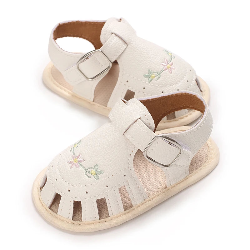 Infant Baby Girls Beach Sandals Flats and Soft Sole Non-slip Flower Princess Wedding Dress Walking Shoes for Newborn Baby