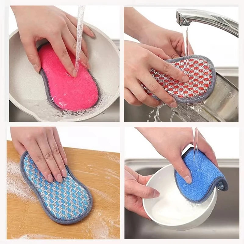 Esponja de limpieza de cocina, esponja de doble cara, estropajos para lavar platos, estropajo, paño de cocina, herramientas de limpieza de cocina