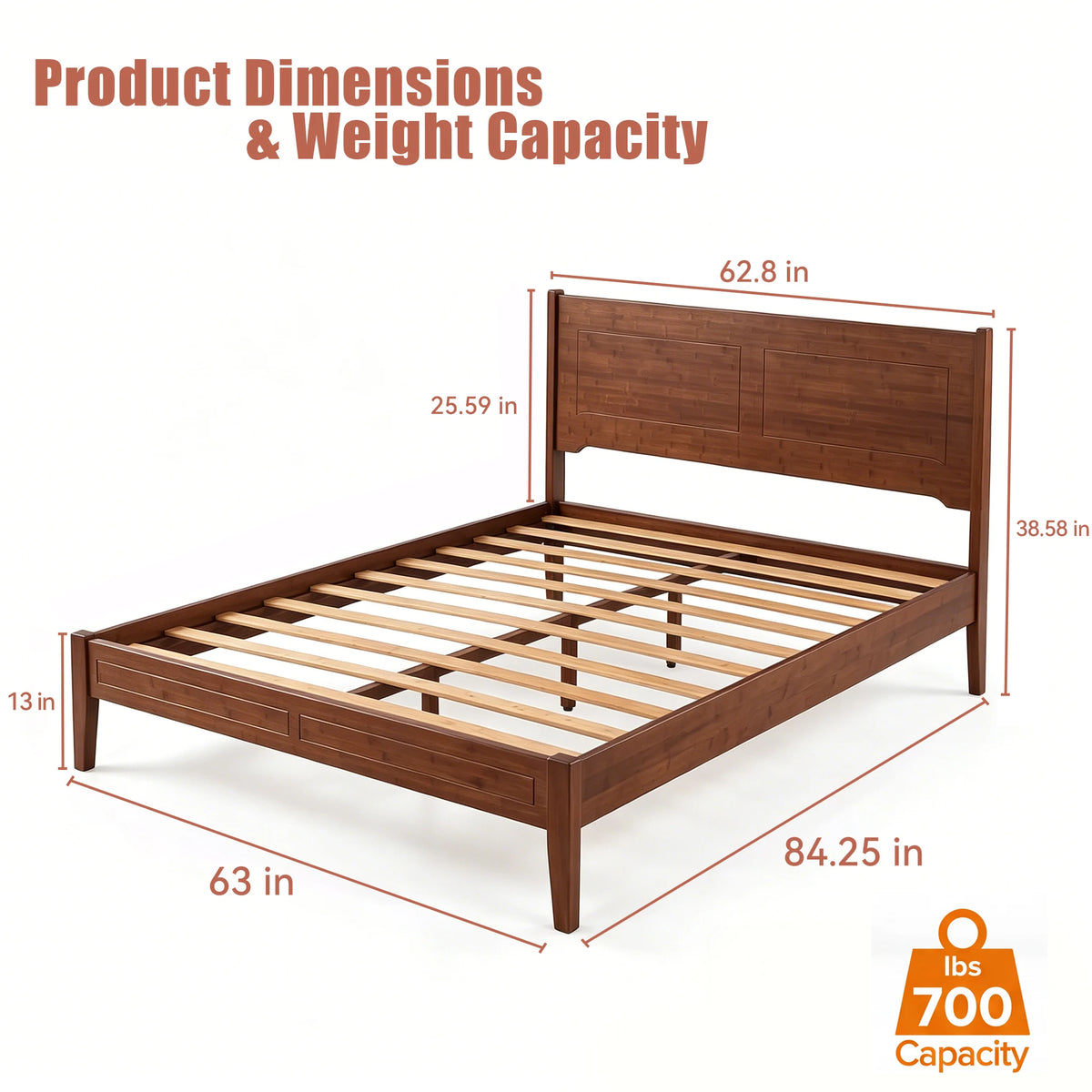 Premium Bamboo Bed Frame – 800LBS Capacity, No Box Spring, Quiet & Durable, Ideal for Couples, 1.6m & 2.0m Sizes Available